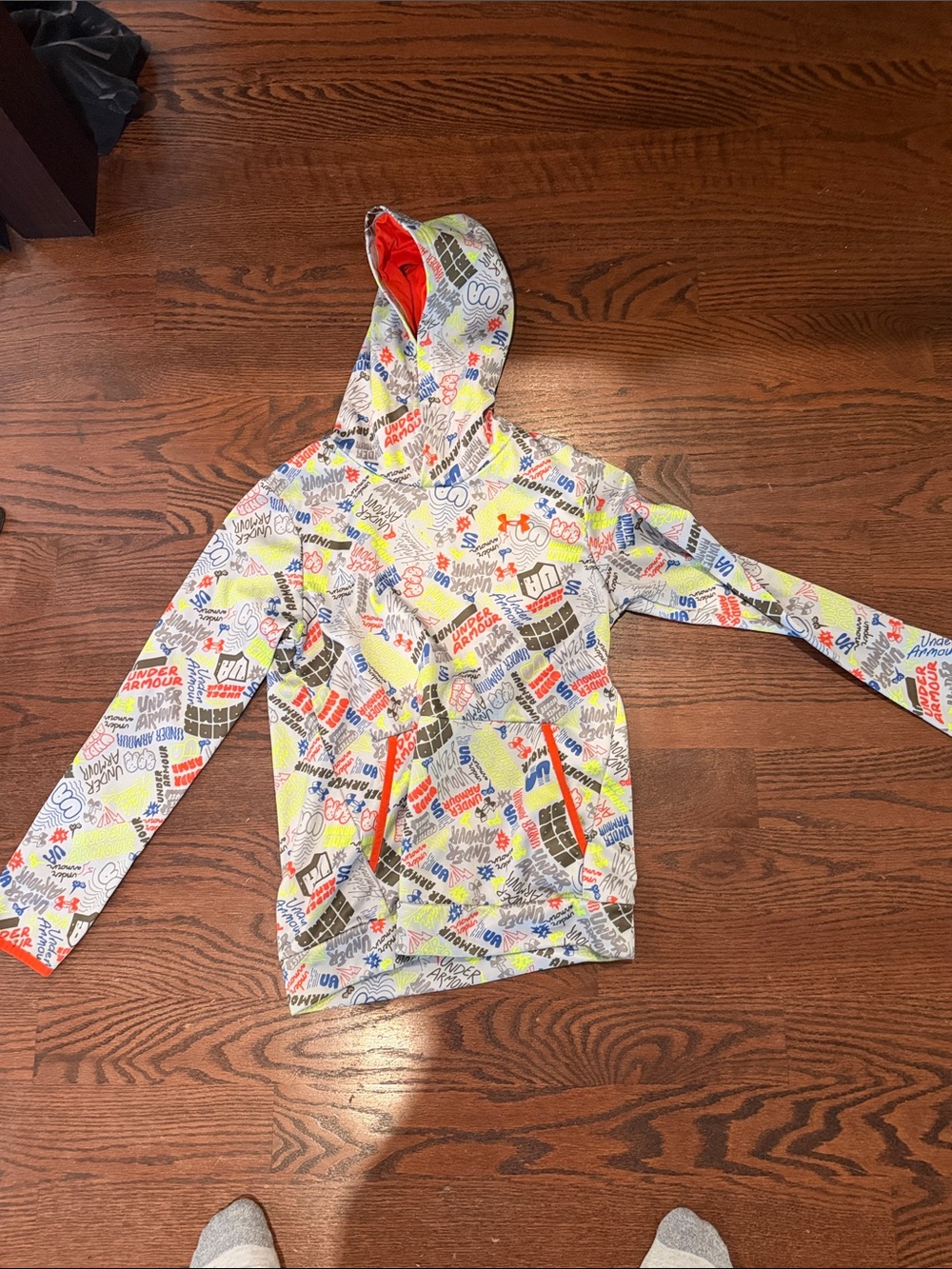 Under Armour Kids Hoodie - White with Neon Graphic Print